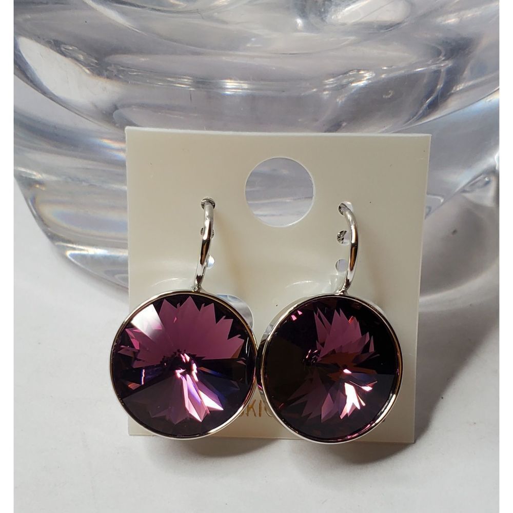 New! SWAROVSKI‎ Element Earrings Purple Round NWT. Wedding. Party.Minimal.